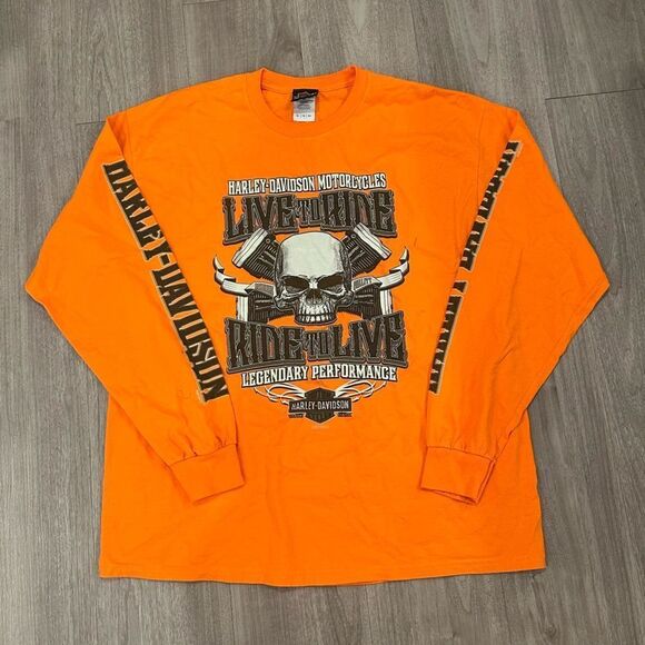 Harley-Davidson Other - Harley-Davidson Orange Long Sleeve Malyasia Motorcycle Live to Die Casual Shirt